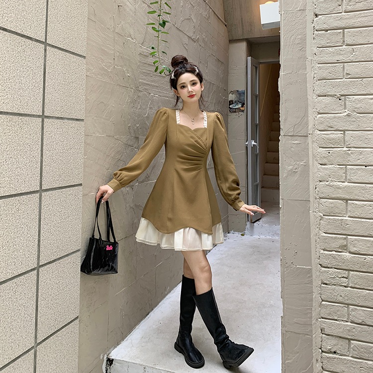 2カラー ワンピース レディース ミニ丈 ミニワンピ ワンピドレス スクエアネック フリル レース シフォン パフスリーブ 長袖 レイヤード Aライン カーキ ブラック 黒 エレガント 上品 ガーリー 2カラー ワンピース レディース ミニ丈 ミニワンピ ワンピドレス スクエアネック フリル レース シフォン パフスリーブ 長袖 レイヤード Aライン カーキ ブラック 黒 エレガント 上品 ガーリー