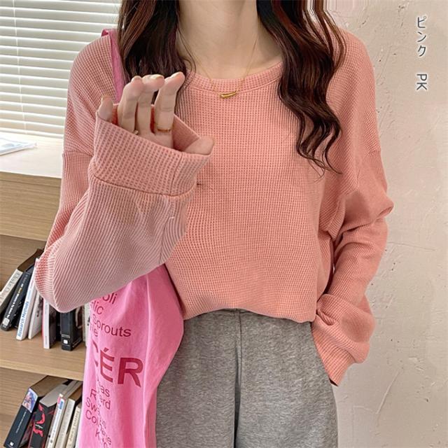 ワッフルプルオーバー トップス プルオーバー カットソー スウェット トレーナー 体型カバー 春 楽ちん カジュアル シンプル レディース ワッフルプルオーバー トップス プルオーバー カットソー スウェット トレーナー 体型カバー 春 楽ちん カジュアル シンプル レディース