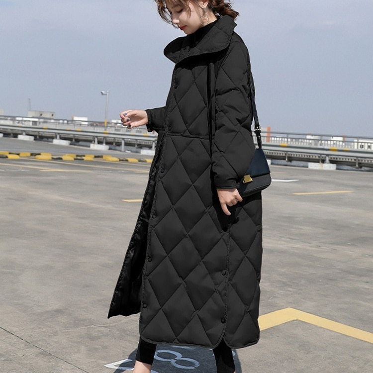 アウター コート ロングコート キルティングコート 長袖 ハイネック 襟付き 前開き ボタン ポケットウエストベルト 中綿 かわいい 大人可愛い きれいめ シンプル 上品 おしゃれ かっこいい