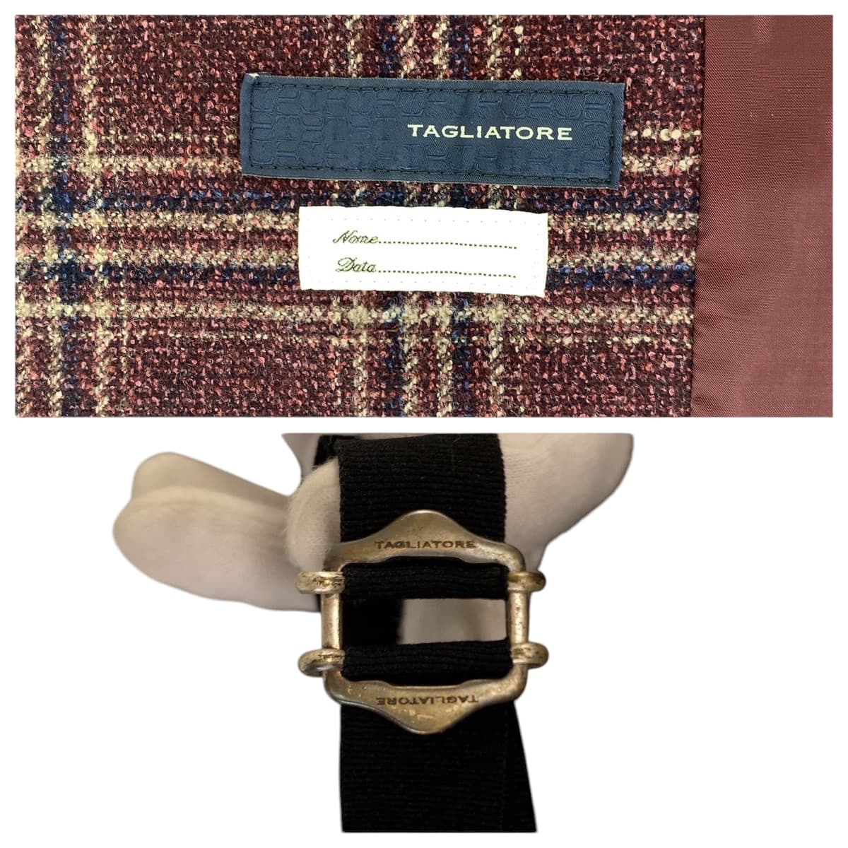 美品 チェック柄 サイズ52 ワインレッド ボルドー シルバー金具 ウール/キュプラ ベスト ジレ メンズ 404164