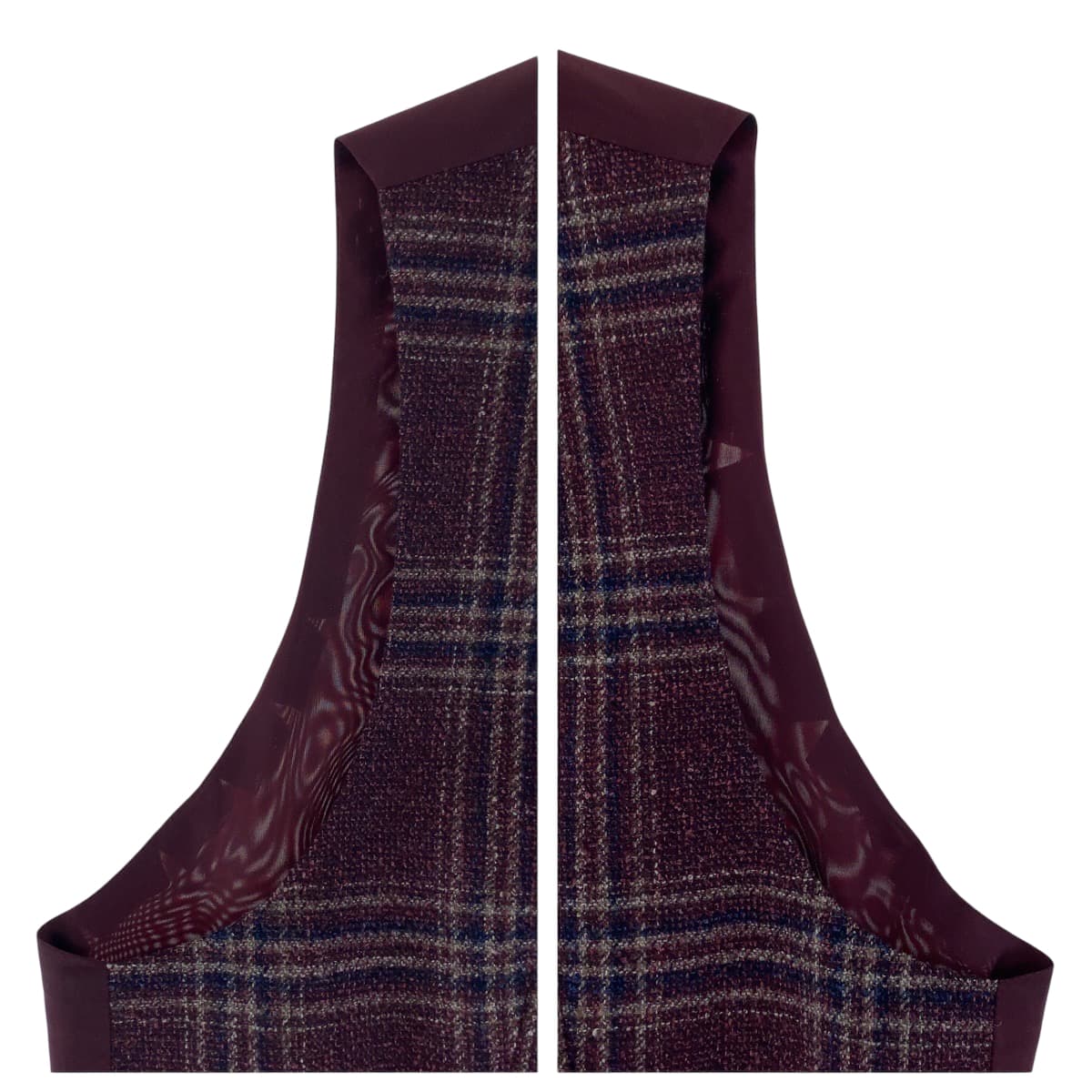 美品 チェック柄 サイズ52 ワインレッド ボルドー シルバー金具 ウール/キュプラ ベスト ジレ メンズ 404164