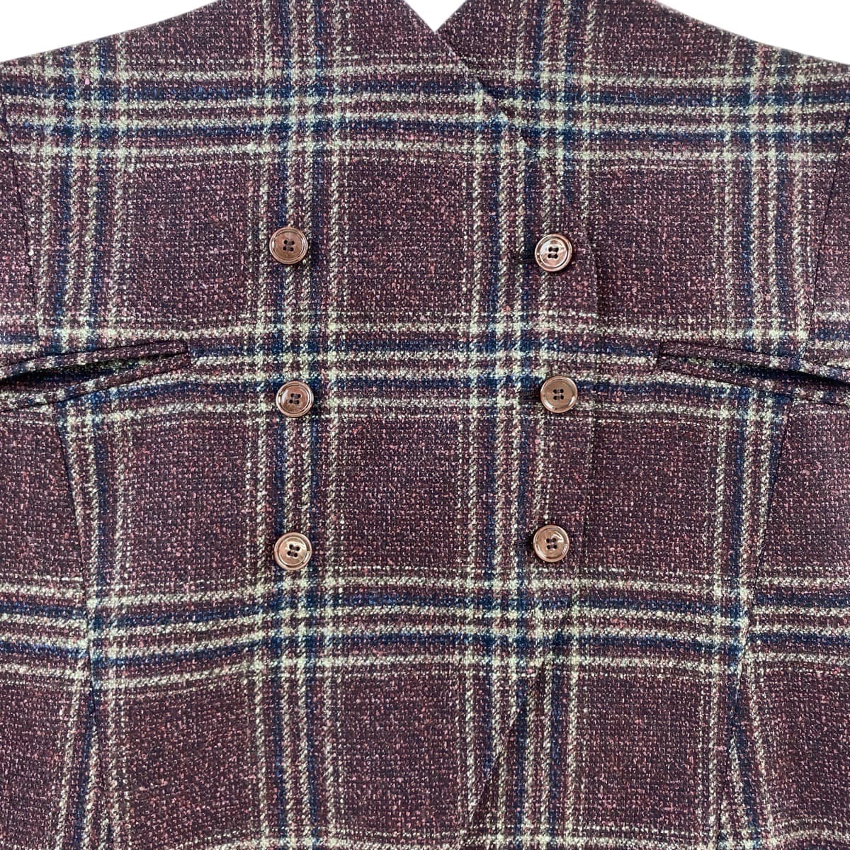 美品 チェック柄 サイズ52 ワインレッド ボルドー シルバー金具 ウール/キュプラ ベスト ジレ メンズ 404164