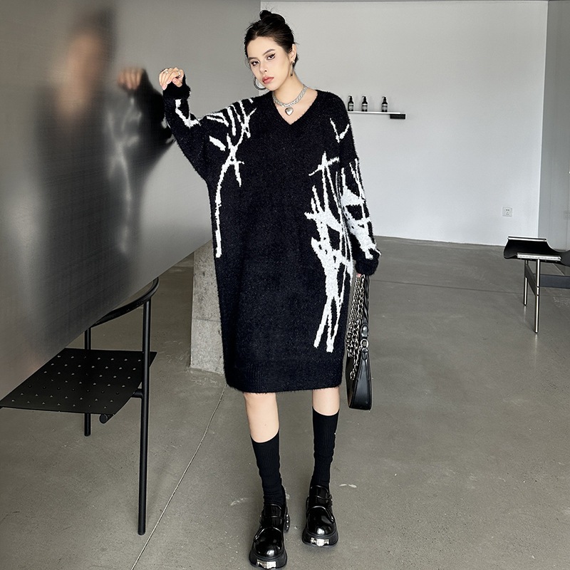 【J.Fashion】 ロングニット おしゃれ 個性的なデザイン ニットワンピース vネック レディース ロングセーター メガ割 【J.Fashion】 ロングニット おしゃれ 個性的なデザイン ニットワンピース vネック レディース ロングセーター メガ割