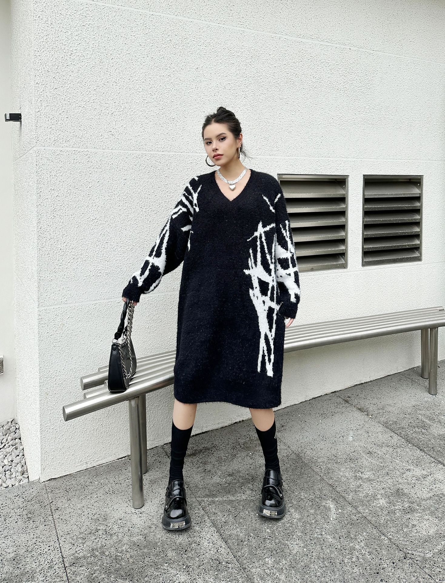 【J.Fashion】 ロングニット おしゃれ 個性的なデザイン ニットワンピース vネック レディース ロングセーター メガ割 【J.Fashion】 ロングニット おしゃれ 個性的なデザイン ニットワンピース vネック レディース ロングセーター メガ割