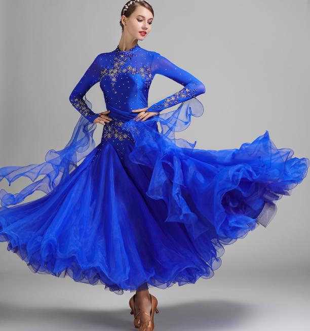 モダンドレス　新作ゴージャズな社交ダンスドレス　リボンボリュームラテンワルツ衣装　スパンコールキラキラ舞台ステージ服　競技着 練習服　レッスン着　発表会舞台演出服　インターナショナルダンス衣装