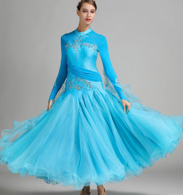 モダンドレス　新作ゴージャズな社交ダンスドレス　リボンボリュームラテンワルツ衣装　スパンコールキラキラ舞台ステージ服　競技着 練習服　レッスン着　発表会舞台演出服　インターナショナルダンス衣装