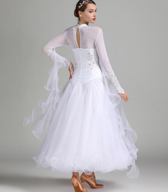 モダンドレス　新作ゴージャズな社交ダンスドレス　リボンボリュームラテンワルツ衣装　スパンコールキラキラ舞台ステージ服　競技着 練習服　レッスン着　発表会舞台演出服　インターナショナルダンス衣装