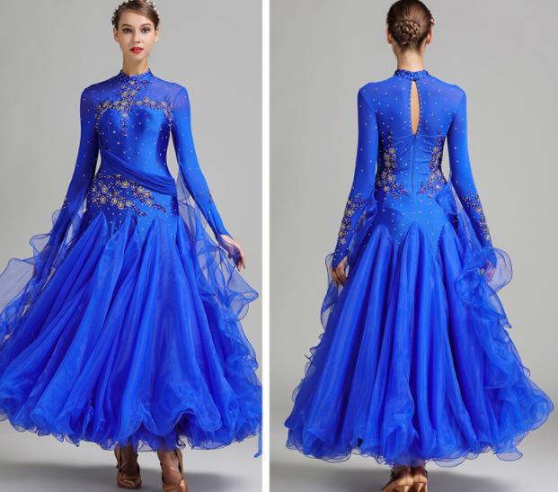 モダンドレス　新作ゴージャズな社交ダンスドレス　リボンボリュームラテンワルツ衣装　スパンコールキラキラ舞台ステージ服　競技着 練習服　レッスン着　発表会舞台演出服　インターナショナルダンス衣装