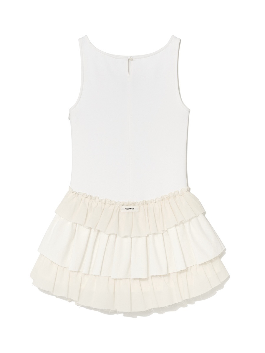 【GLOWNY】 GIRLFRIEND BLOOM MINI DRESS : WHITE 【GLOWNY】 GIRLFRIEND BLOOM MINI DRESS : WHITE