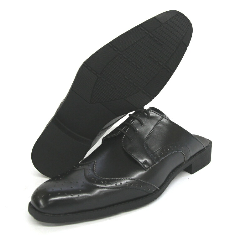 UN SNOBBISH ビジネスサンダル シューズ 紳士 ウィングチップタイプ 靴ひもゴム 合成皮革