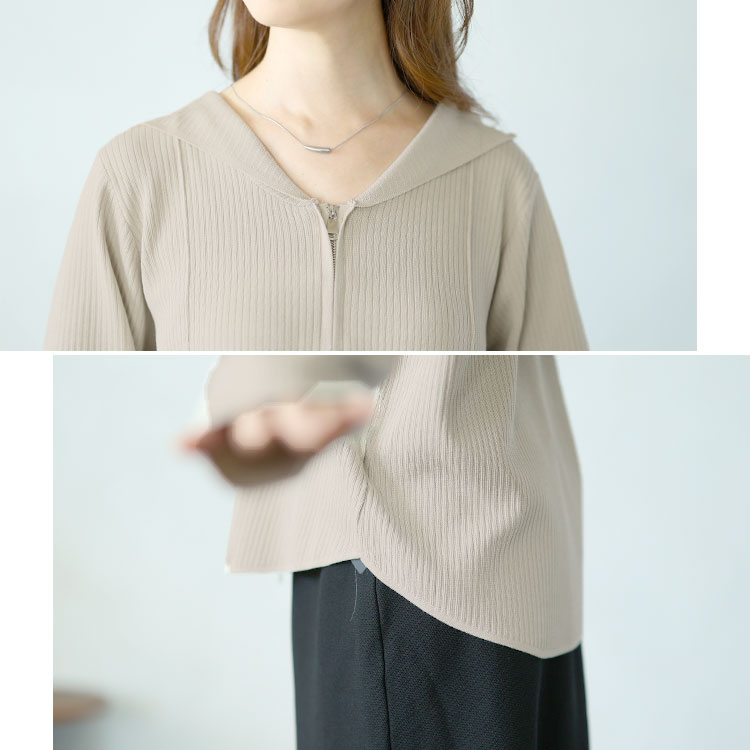 大きいサイズレディース トップス パーカー ダブルジップリブニットパーカー フーディー フード ニット リブニット ダブルジップ ファスナー 長袖 ストレッチ 伸縮 シンプル きれいめ カジュアル 羽