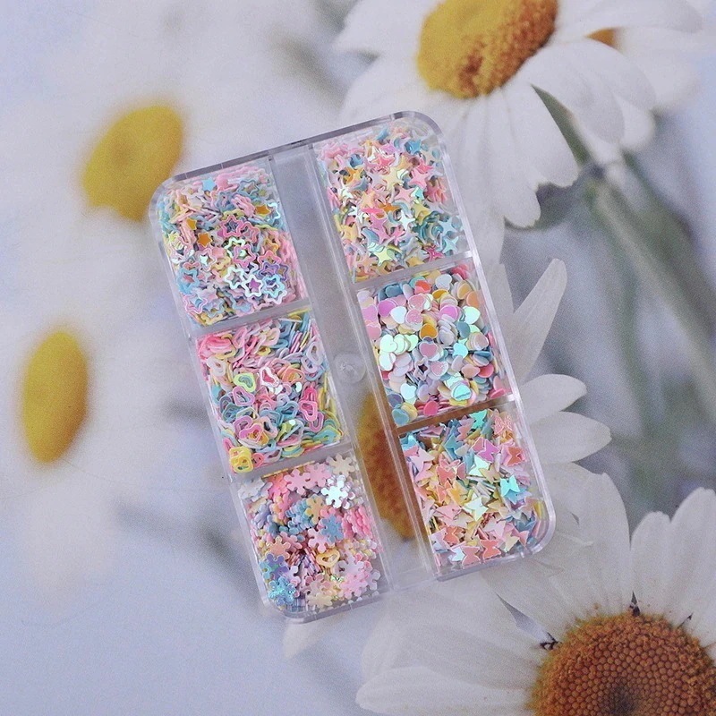 ネイルアクセサリー6コマ箱入りネイルスパンコール子供り材料ハート型五角星十字星253194 ネイルアクセサリー6コマ箱入りネイルスパンコール子供り材料ハート型五角星十字星253194