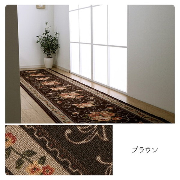 廊下敷き マット 花柄 エレガンス 撥水 グリーン 約60x440cm 廊下敷き マット 花柄 エレガンス 撥水 グリーン 約60x440cm