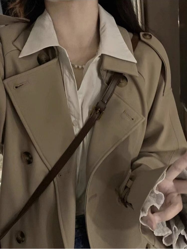 2024秋冬服 韓国 トレンチコート レディース ミディアム丈で小柄な 英国風 カジュアル ジャケット トレンチコート ロング 通勤 アウター チェスターコート