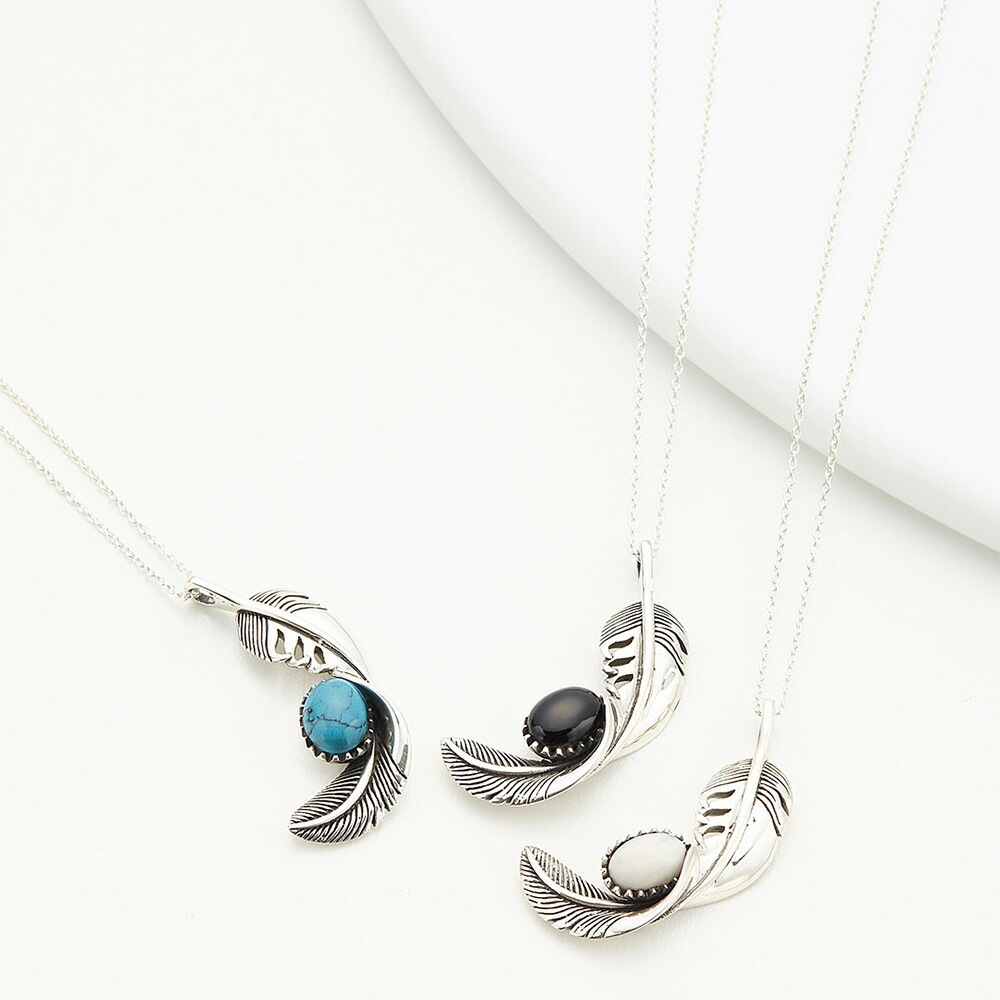 ネックレス メンズ シルバー925製 天然石 フェザー ターコイズ オニキス 羽根 捻り イーグル ネックレス メンズ シルバー925製 天然石 フェザー ターコイズ オニキス 羽根 捻り イーグル