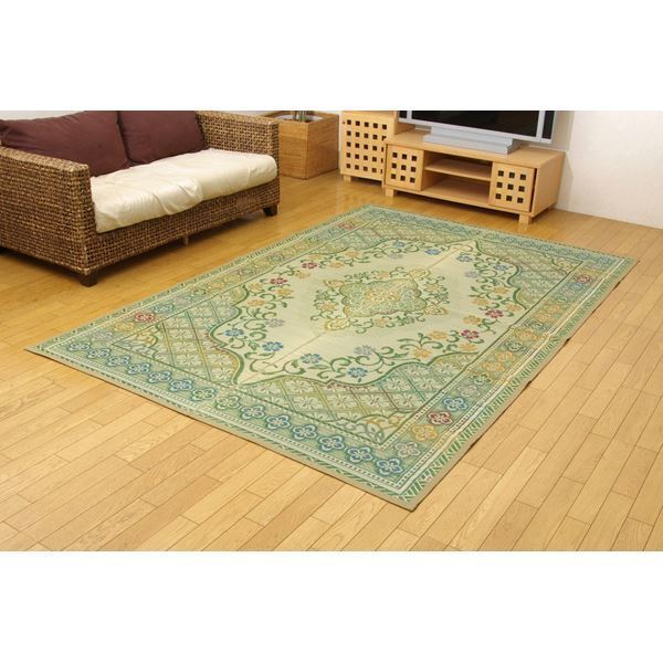 純国産 い草花ござカーペット 『アシック』 グリーン 江戸間4.5畳（261x261cm）