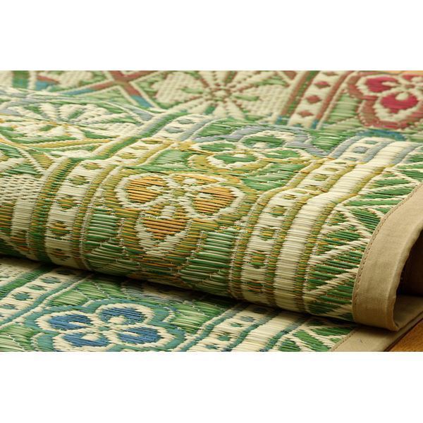 純国産 い草花ござカーペット 『アシック』 グリーン 江戸間4.5畳（261x261cm）