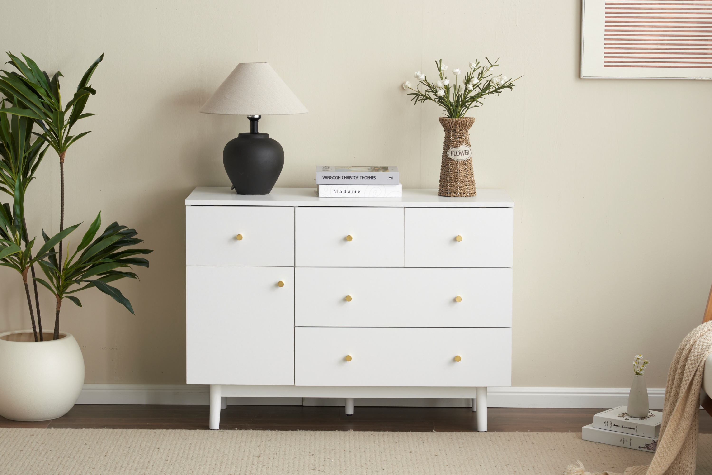 キャビネット サイドボード 引き出し5杯 チェスト リビング収納