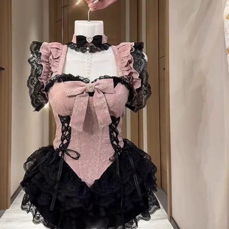 【急速発送】甘辛新作バレエ風フライングスリーブキャミソールワンピースデザイン感レースポンポンスカート秋の万能アイテム 【急速発送】甘辛新作バレエ風フライングスリーブキャミソールワンピースデザイン感レースポンポンスカート秋の万能アイテム