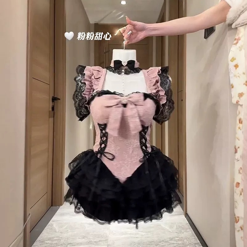 【急速発送】甘辛新作バレエ風フライングスリーブキャミソールワンピースデザイン感レースポンポンスカート秋の万能アイテム 【急速発送】甘辛新作バレエ風フライングスリーブキャミソールワンピースデザイン感レースポンポンスカート秋の万能アイテム