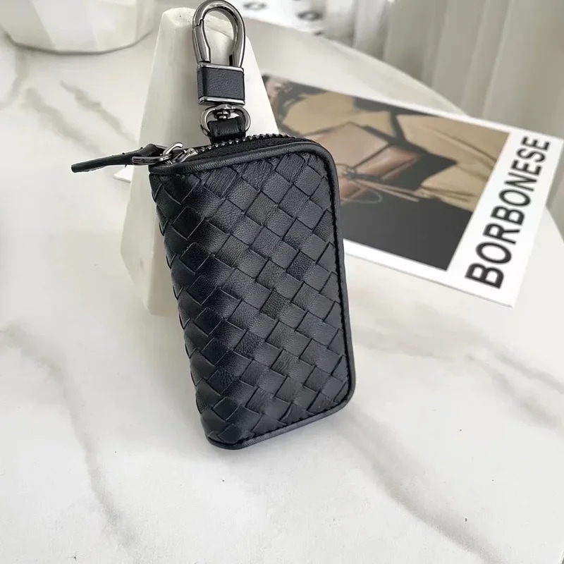 シープスキン-本革ウォレット,ジッパー付き,多機能,車のキーオーガナイザー,キーバッグ