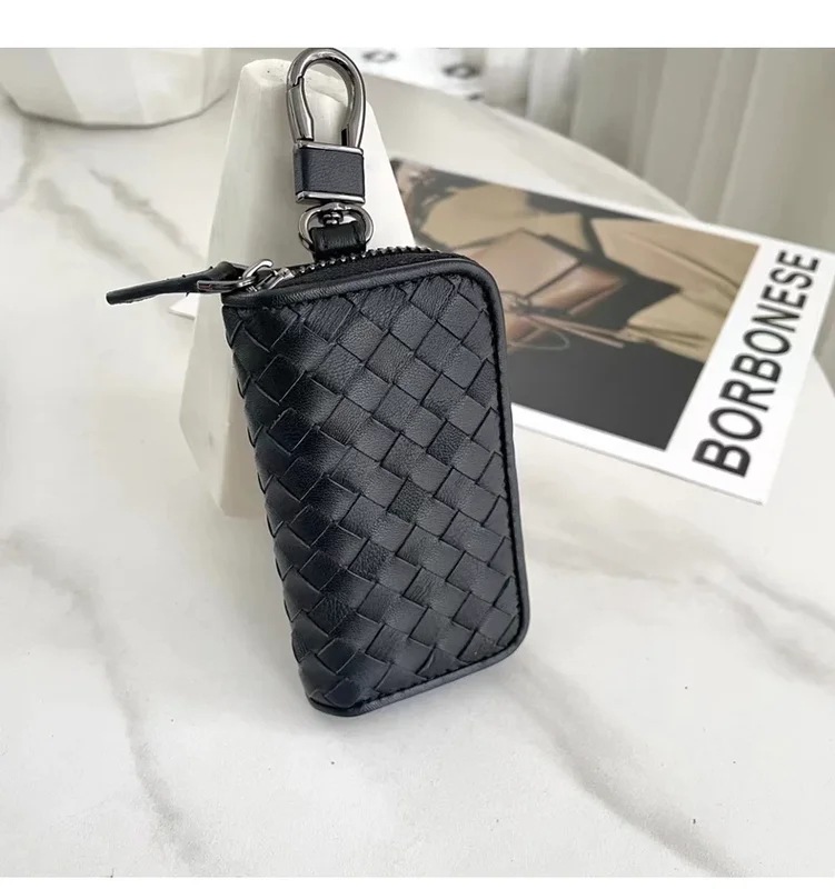 シープスキン-本革ウォレット,ジッパー付き,多機能,車のキーオーガナイザー,キーバッグ