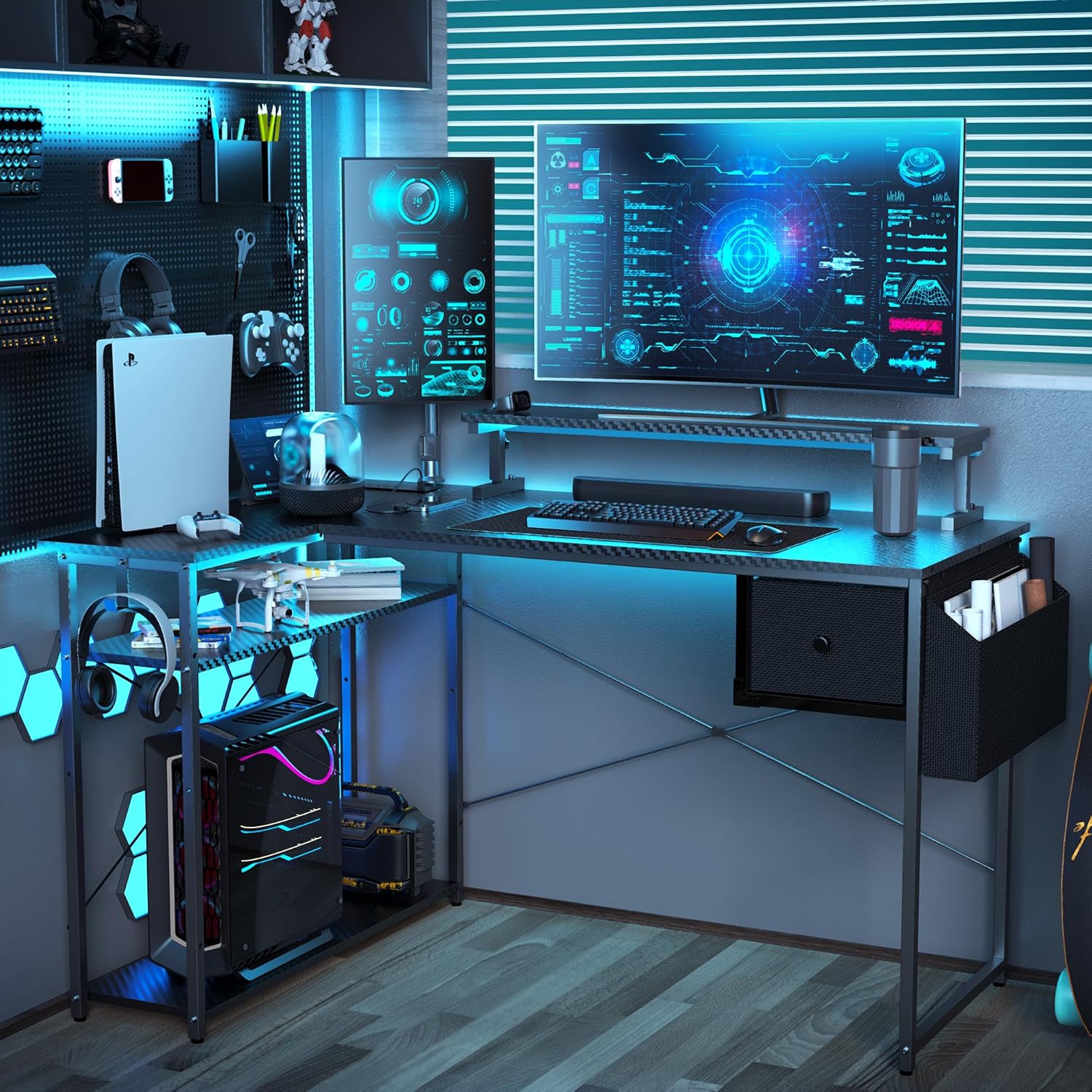 DOMICON パソコンデスク l字 ゲーミングデスク 黒 幅119cm 4段階モニター台付き コンセント付き 収納付き ラック付き PCデスク コーナーデスク 学習机 作業机 gaming DOMICON パソコンデスク l字 ゲーミングデスク 黒 幅119cm 4段階モニター台付き コンセント付き 収納付き ラック付き PCデスク コーナーデスク 学習机 作業机 gaming