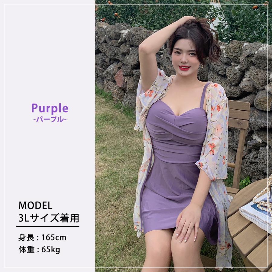 水着 レディース ワンピース 体型カバー 大きいサイズ ぽっちゃり ガウン ショートパンツ 3点セット 20代 30代 40代