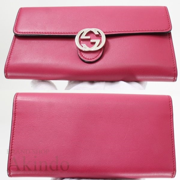 2つ折り 長財布GG インターロッキングG コンチネンタルウォレット 二つ折り長財布 369663 マゼンタ レディース