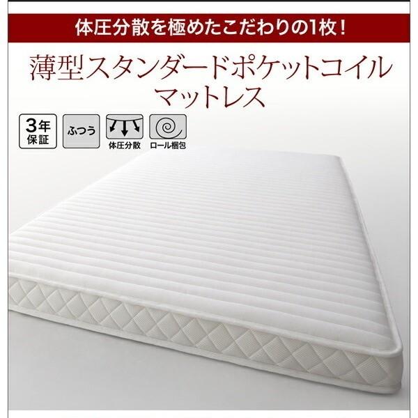 組立 設置付 チェスト ダブルベッド 薄型ポケットコイルマットレス セット キャスター付 本棚 引出し ヘッドボード ベッド下 収納 棚 コンセント