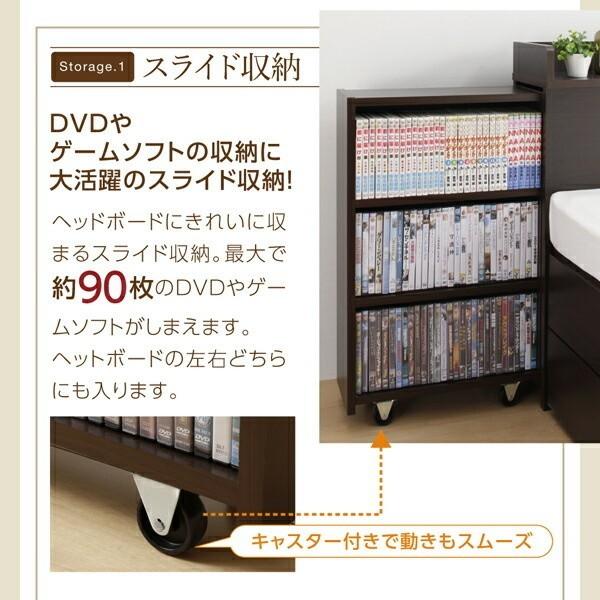 組立 設置付 チェスト ダブルベッド 薄型ポケットコイルマットレス セット キャスター付 本棚 引出し ヘッドボード ベッド下 収納 棚 コンセント