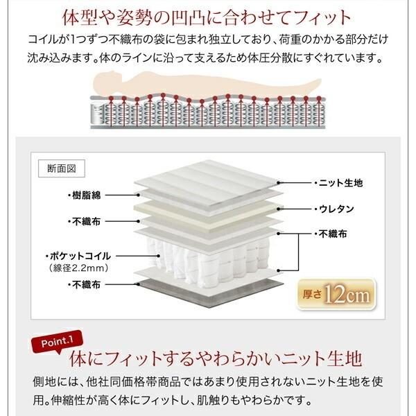 組立 設置付 チェスト ダブルベッド 薄型ポケットコイルマットレス セット キャスター付 本棚 引出し ヘッドボード ベッド下 収納 棚 コンセント