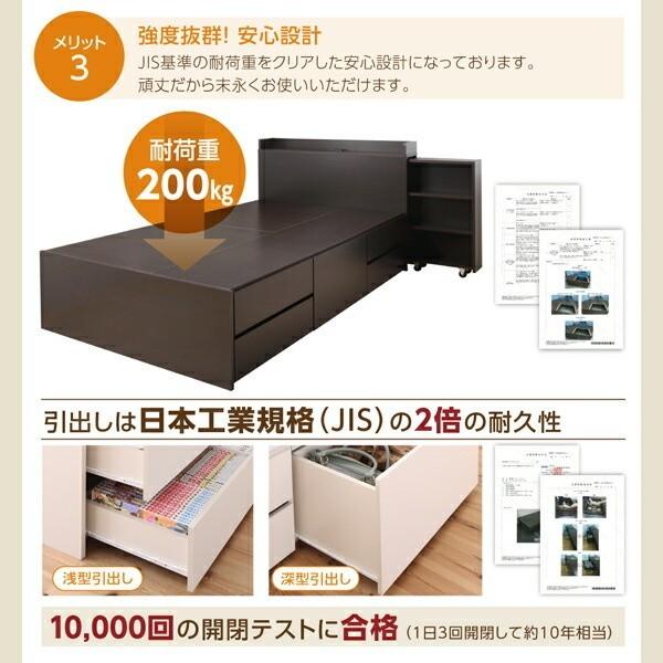 組立 設置付 チェスト ダブルベッド 薄型ポケットコイルマットレス セット キャスター付 本棚 引出し ヘッドボード ベッド下 収納 棚 コンセント