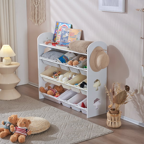 おもちゃ収納 ラック ラージサイズ 幅103cm 子ども用家具 木製 収納ケース Qoo10] 【新商品】おもちゃ収納ラック ラージサイ