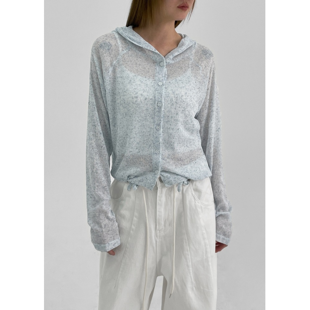 BLACK UP [MADE] ニッティーデンリネンニットペーパーフード付きカーディガン