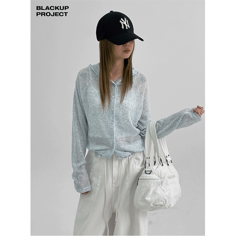 BLACK UP [MADE] ニッティーデンリネンニットペーパーフード付きカーディガン