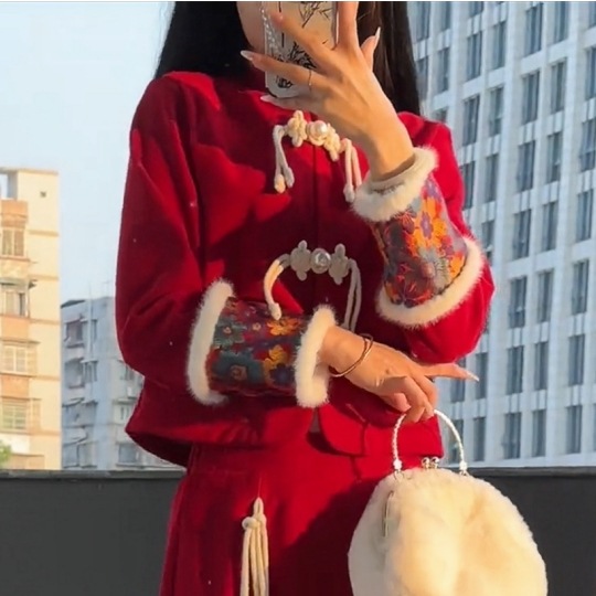 デザイン感秋冬 新年セットファッション クリスマス 衣装 新しい中国風 2点セット デザイン感秋冬 新年セットファッション クリスマス 衣装 新しい中国風 2点セット