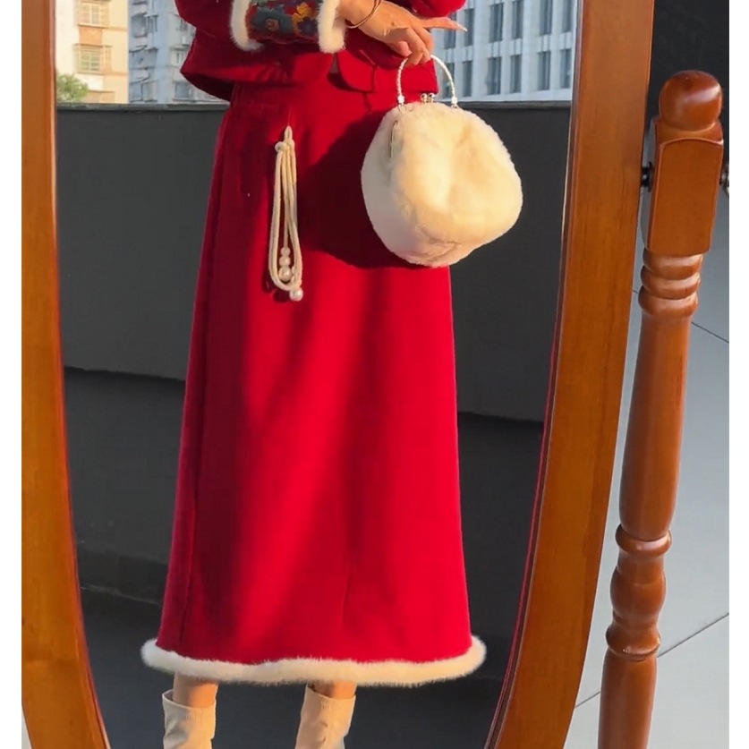 デザイン感秋冬 新年セットファッション クリスマス 衣装 新しい中国風 2点セット デザイン感秋冬 新年セットファッション クリスマス 衣装 新しい中国風 2点セット