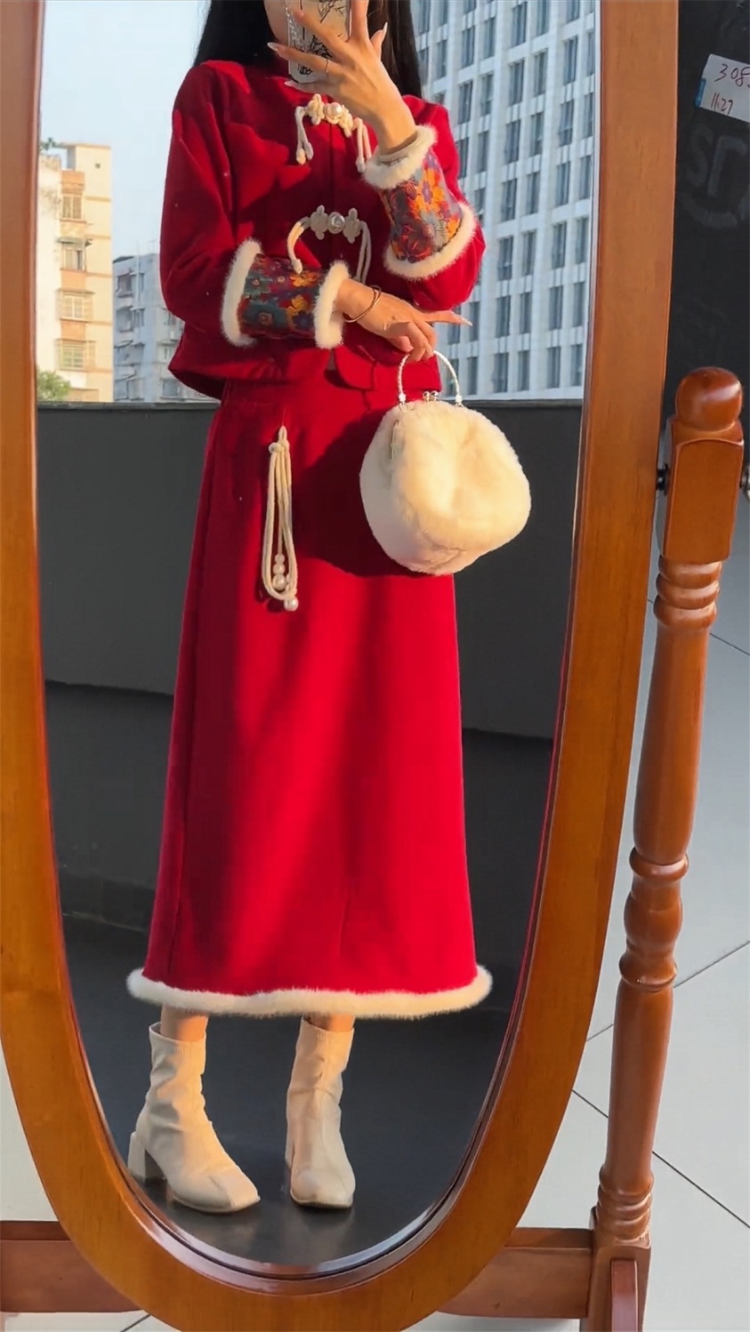 デザイン感秋冬 新年セットファッション クリスマス 衣装 新しい中国風 2点セット デザイン感秋冬 新年セットファッション クリスマス 衣装 新しい中国風 2点セット