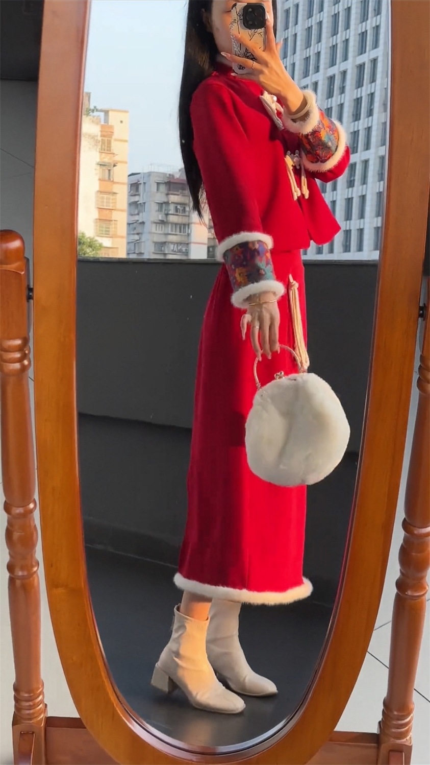 デザイン感秋冬 新年セットファッション クリスマス 衣装 新しい中国風 2点セット デザイン感秋冬 新年セットファッション クリスマス 衣装 新しい中国風 2点セット