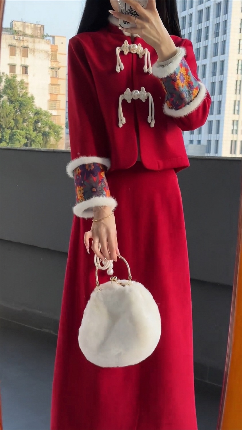 デザイン感秋冬 新年セットファッション クリスマス 衣装 新しい中国風 2点セット デザイン感秋冬 新年セットファッション クリスマス 衣装 新しい中国風 2点セット