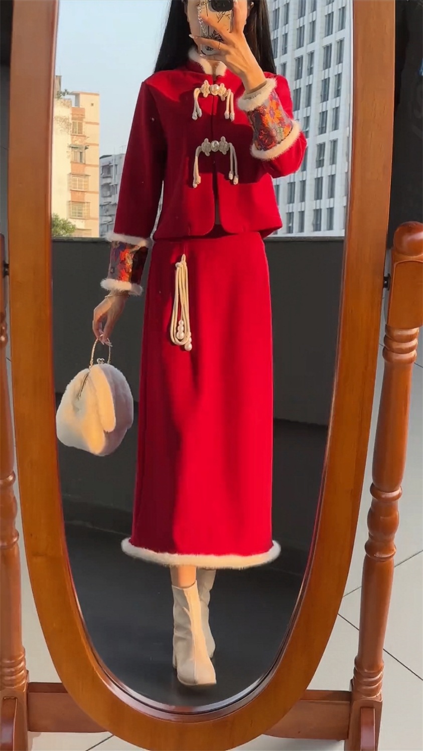 デザイン感秋冬 新年セットファッション クリスマス 衣装 新しい中国風 2点セット デザイン感秋冬 新年セットファッション クリスマス 衣装 新しい中国風 2点セット