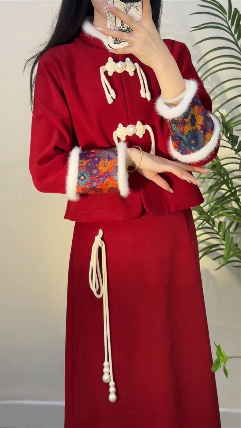 デザイン感秋冬 新年セットファッション クリスマス 衣装 新しい中国風 2点セット デザイン感秋冬 新年セットファッション クリスマス 衣装 新しい中国風 2点セット