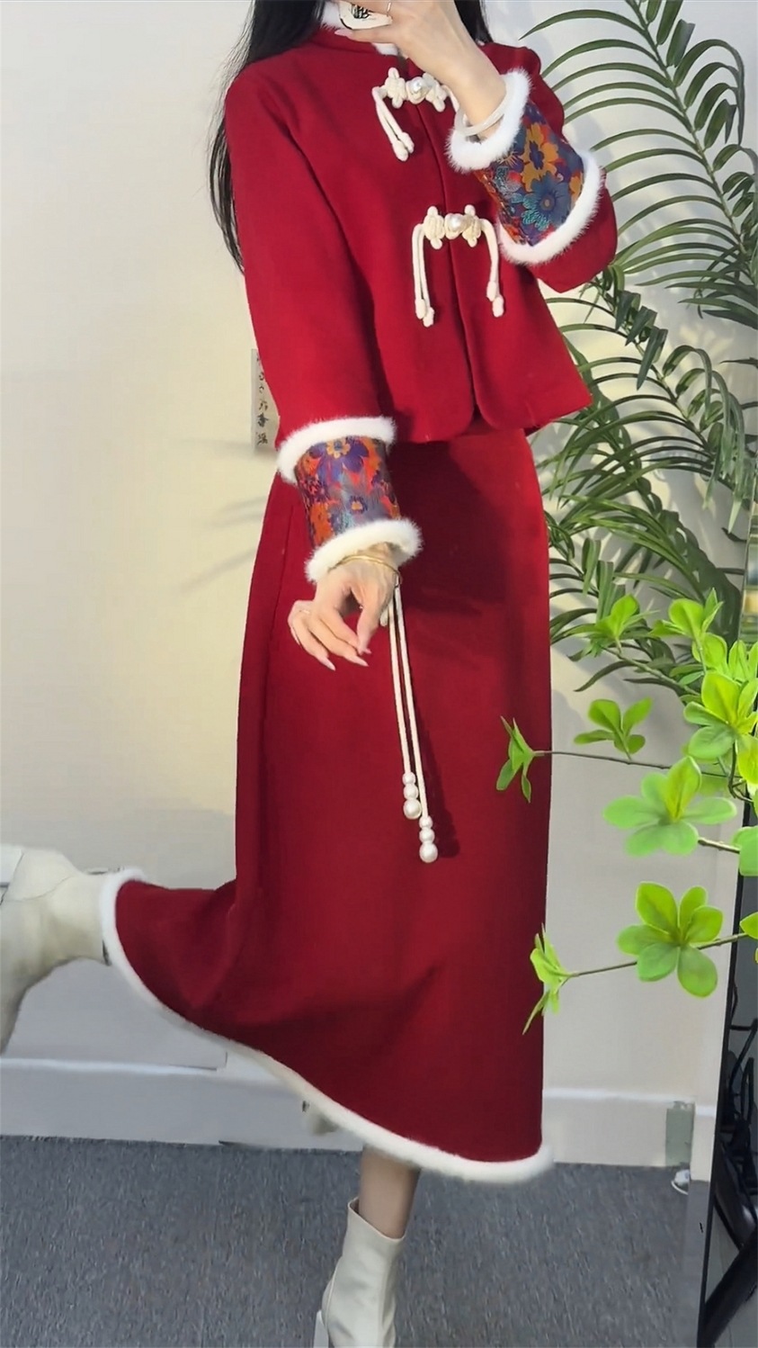 デザイン感秋冬 新年セットファッション クリスマス 衣装 新しい中国風 2点セット デザイン感秋冬 新年セットファッション クリスマス 衣装 新しい中国風 2点セット