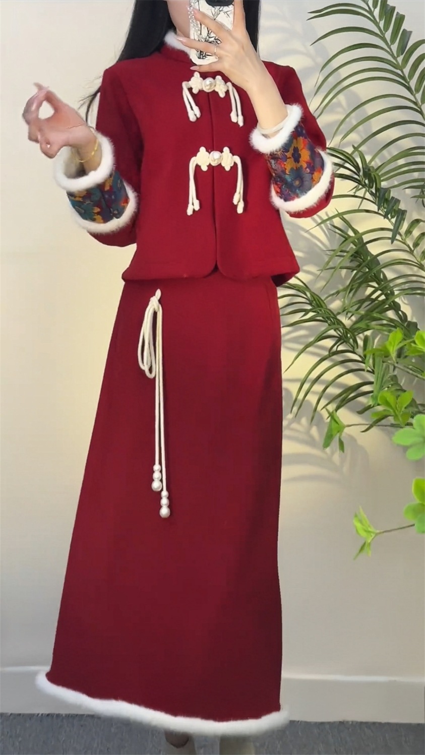 デザイン感秋冬 新年セットファッション クリスマス 衣装 新しい中国風 2点セット デザイン感秋冬 新年セットファッション クリスマス 衣装 新しい中国風 2点セット