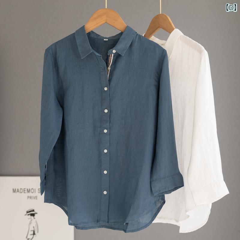 レディース シャツ トップス 麻 イエローの 七分袖 シャツ レトロ アートの 高級 カジュアル トップ レディース シャツ トップス 麻 イエローの 七分袖 シャツ レトロ アートの 高級 カジュアル トップ