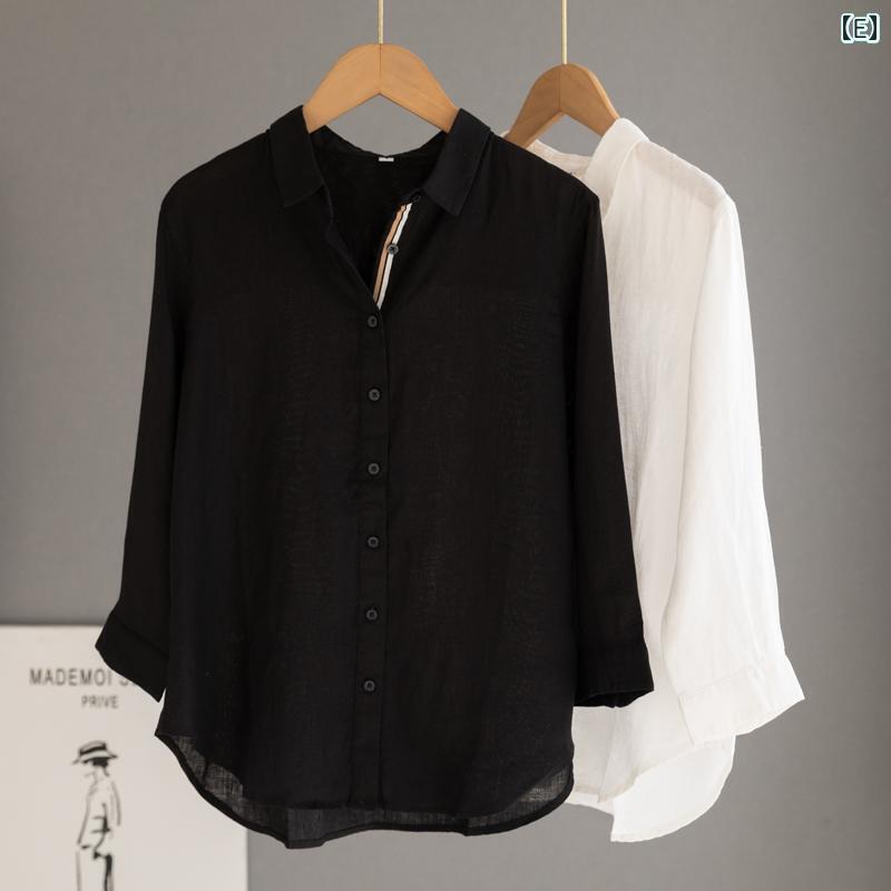 レディース シャツ トップス 麻 イエローの 七分袖 シャツ レトロ アートの 高級 カジュアル トップ レディース シャツ トップス 麻 イエローの 七分袖 シャツ レトロ アートの 高級 カジュアル トップ