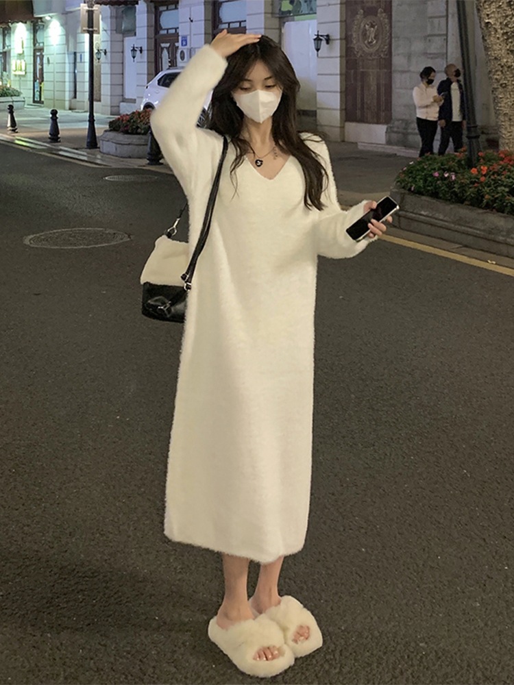 フランスのジャンパーロングスカート女性の秋と冬のクリスマス内に底ホワイトニットドレスサブ フランスのジャンパーロングスカート女性の秋と冬のクリスマス内に底ホワイトニットドレスサブ