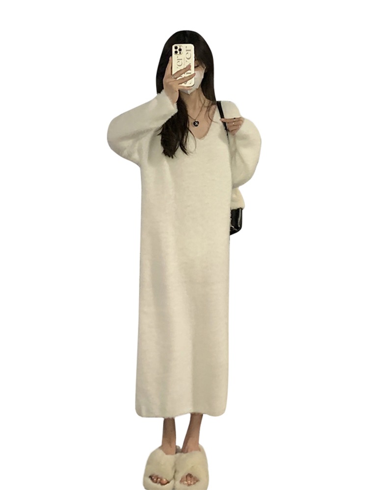 フランスのジャンパーロングスカート女性の秋と冬のクリスマス内に底ホワイトニットドレスサブ フランスのジャンパーロングスカート女性の秋と冬のクリスマス内に底ホワイトニットドレスサブ