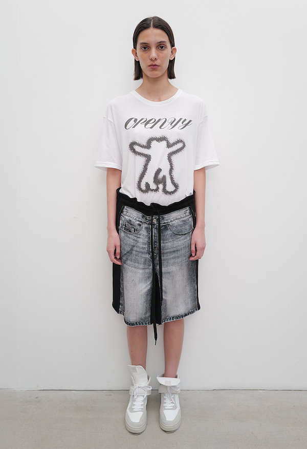 OPENYY◆JEAN EFFECT JERSEY SHORTS ジーンズプリント 韓国人気 Black & Blue Jean Effect Jersey Shorts by OPEN YY on Sale